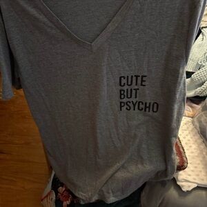 Gray V-Neck shirt - cute but psycho